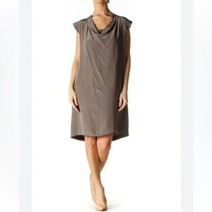 Suzi Chin for Maggy Boutique 100% Silk Brown Taupe Sleeveless Dress Size 12 NWT